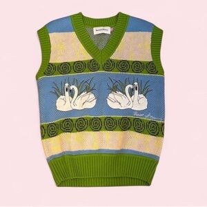 RARE House of Sunny Green and Blue Swan Knit Vest